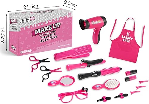 Miniatura 6 de Juguetes de peluquería para niñas, 17 piezas de juguetes de tocador para niñas, juego de simulación realista para niñas, juego de salón de belleza,