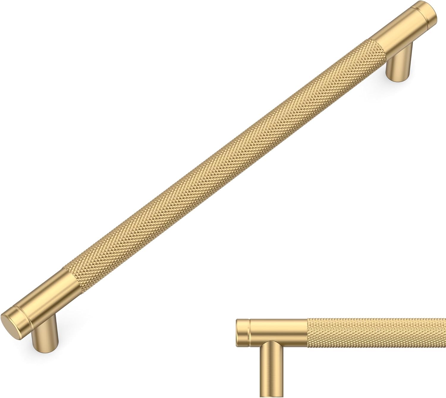 Amerdeco 10 Pack Champagne Bronze Knurled Cabinet Pulls 320mm Hole Center Cabinet Hardware Kitchen Cabinet Handles for Bathroom Drawer Pulls Dresser Pulls AM003