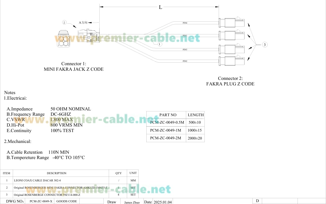 Rosenberger Koaxial-Verlängerungskabel 4-polig Mini FAKRA AMK12D-1M4Z5-Z auf FAKRA 59Z114-000Z GMSL2 FAKRA 1-4F-M (1m)