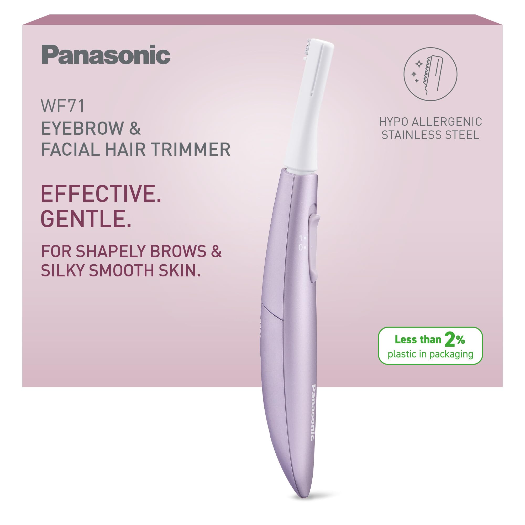 Panasonic ES-WF71-V503 Recortador de Cejas y Vello Facial Mujer, Perfilador De Cejas, Cabezal Flexible, Acero Inoxidable Hipoalergénico, Funciona con Pilas AAA, Lila