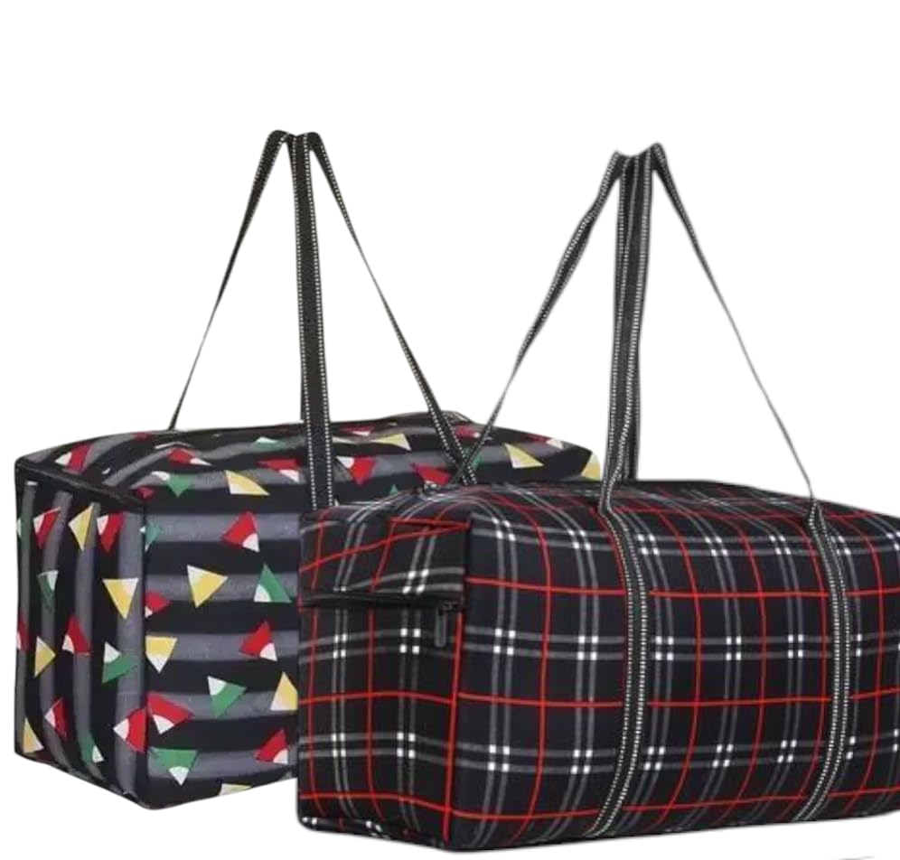 Extra Large Travel Duffel Bags, 22 x 11 x 8 inches, Set of 2, Geometric Print and Plaid Pattern-image-49