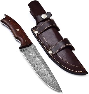 EcstaticVision Handmade Damascus Steel Knife Fixed Blade 11 inches Hunting Knife with Leather sheath EV-3460 - EcstaticVision