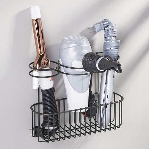 Miniatura 2 de mDesign Organizador de almacenamiento de herramientas para el cabello montado en la pared de acero para el baño, bandeja para colgar para secador de