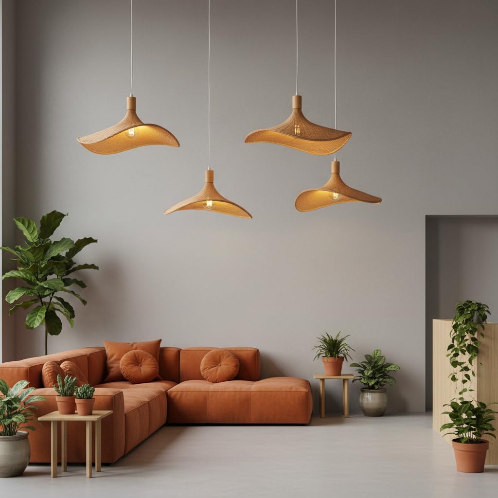 BARCELONA LED Lámpara Colgante de Mimbre y Bambú Bellas con Portalámparas de Madera, Estilo Nórdico Japonés Moderno Natural Industrial Clásico, E27, Techo InteriorÑÑ