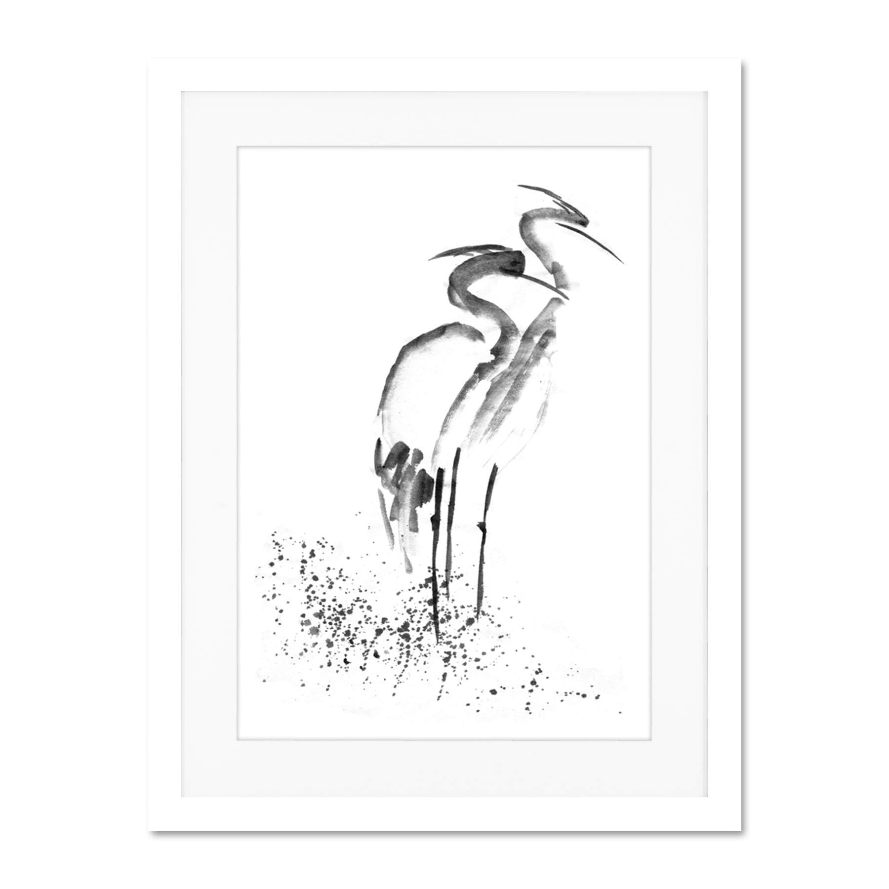Wee Blue Coo Heron Ink Drawing Large Framed Art Print Wall Poster 18x24 inch