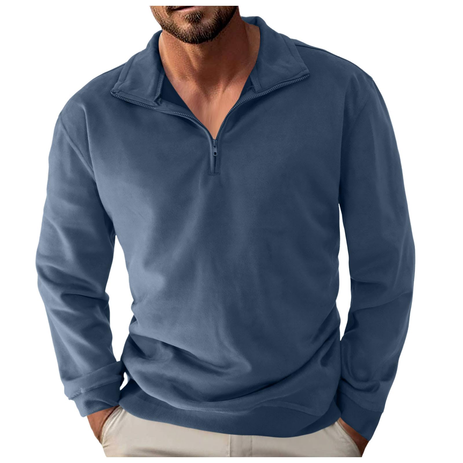 Sweat-shirt pour homme - Pull en tricot décontracté à col roulé - Couleur unie - Manches longues - Automne - Hiver - Haut chaud - Sous-manteau - Col roulé - Col roulé