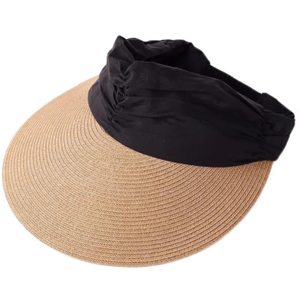 Visera de Paja para Mujer Female Summer Hollow Top Straw Outing Large Brim Sun Cap para Sombreado al Aire Libre