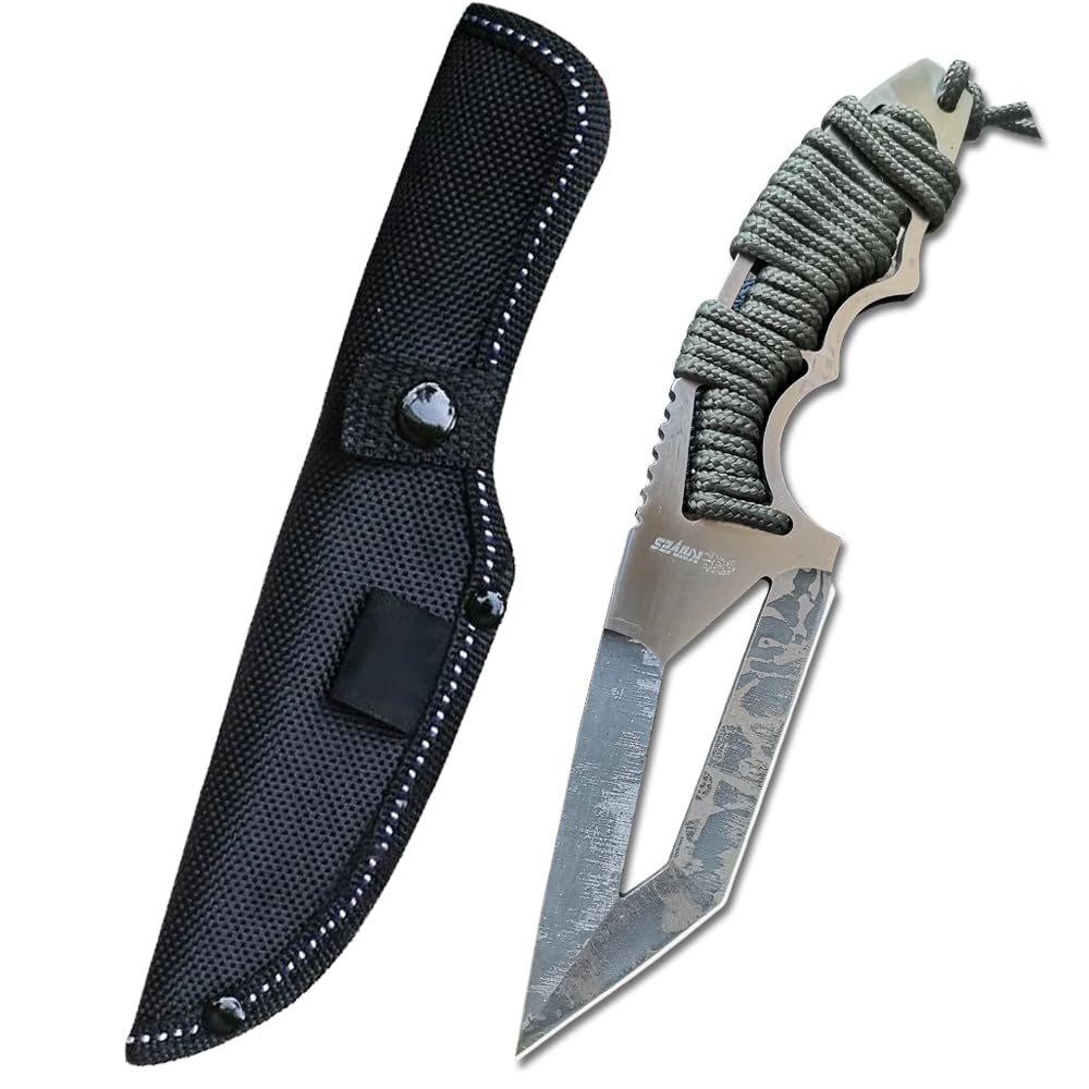 DOOM BLADE 8.07" Fixed Blade Hunting Knife with Nylon Sheath, Survival Knife,Bowie Knives,440C Stainless Steel Blade with Paracord Handle,Full Tang,For Outdoor, Hunting,Camping(Green)