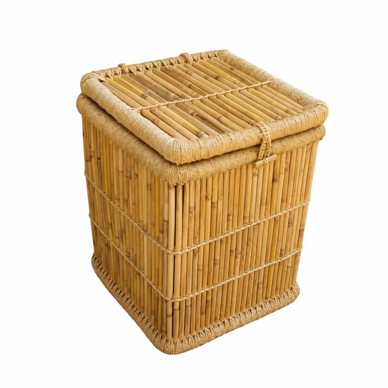 Laundry Hamper Basket with Lid For cloths and toys & books,Natural bamboo, moonjh rope Handmade Eco-friendly Goods Organizer-image-1