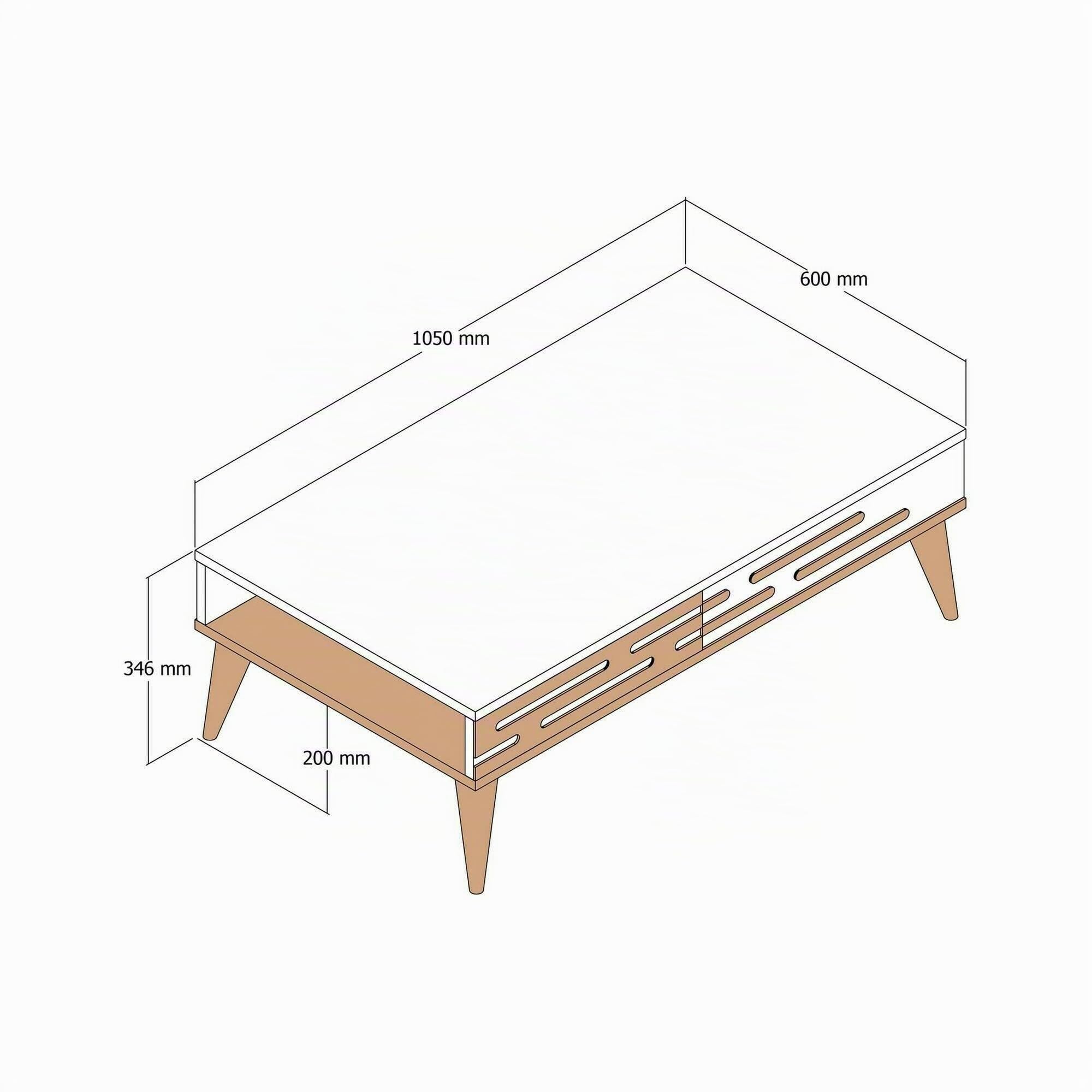 Dmora - Tavolino da Salotto Saiph, Tavolo Basso da caffè, Portariviste per Divano, Ripiano da Soggiorno, 105x35h60 cm, Noce e Bianco
