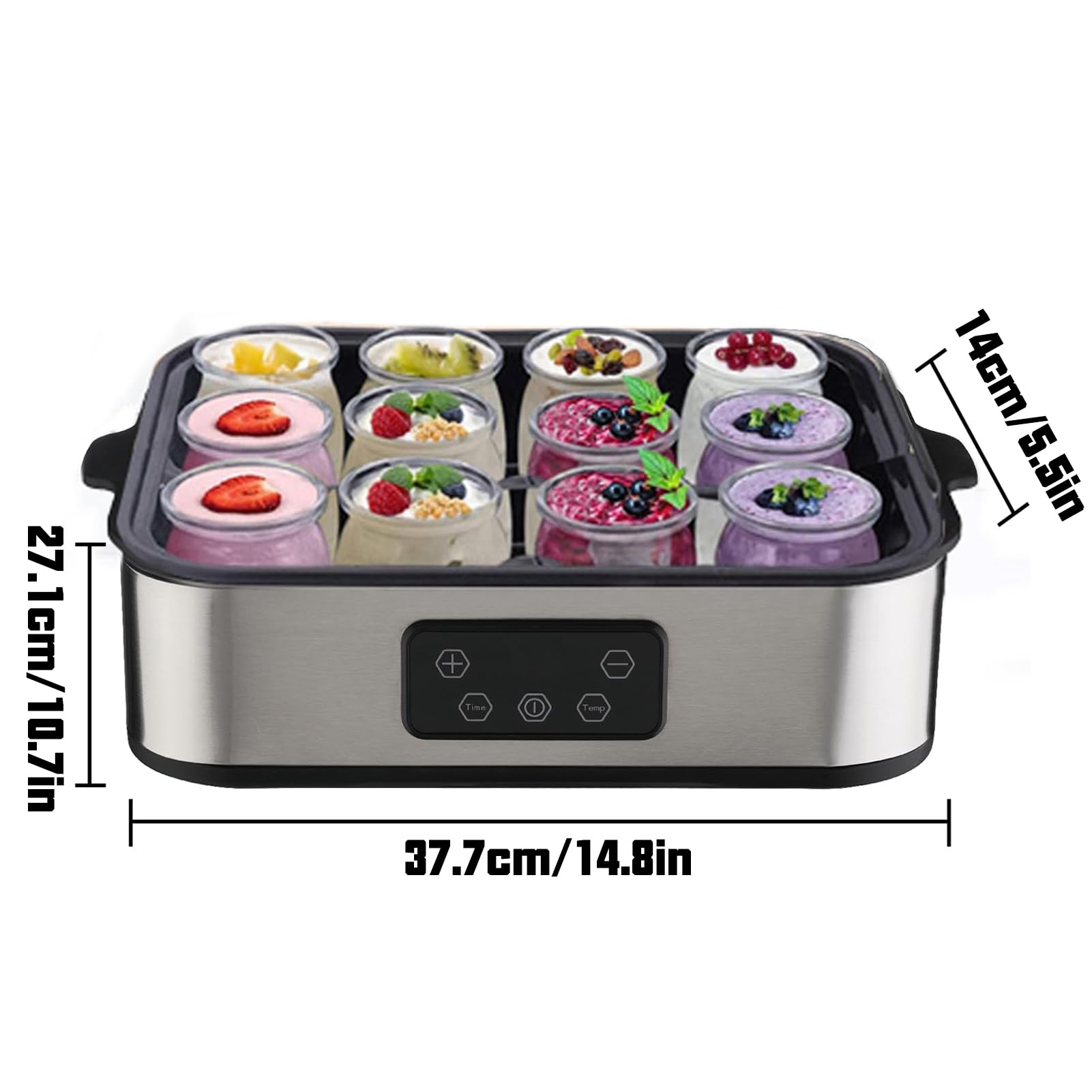 Yogurtiera Elettrica, Yogurtiera Automatica Da 2200 Ml Con 12 Vasetti Di Vetro E Display A Led Per Regolare Temperatura E Timer, Macchina Per Vino Di Riso Per Dessert Sani Fatti 12 Cups
