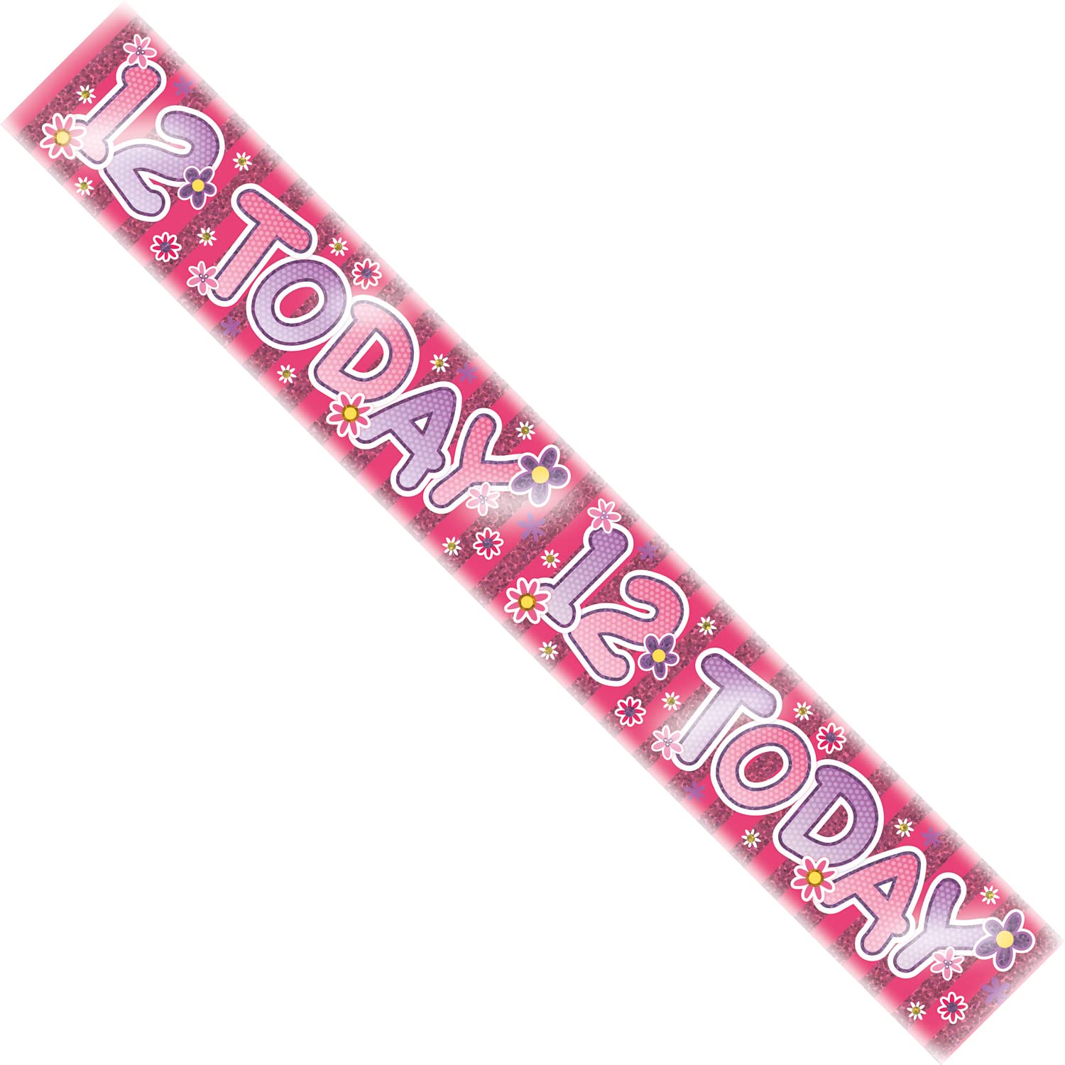 Age 12 Birthday Banner Pink, Purple And Silver Holographic Recyclable 12th Birthday Party Banner