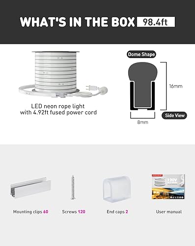 Miniatura 7 de Shine Decor Tira de luces LED de cuerda AC 120V, tira de neón eco sin puntos de 120LEDsM, conectable y cortable, ETL IP65 impermeable y resistente