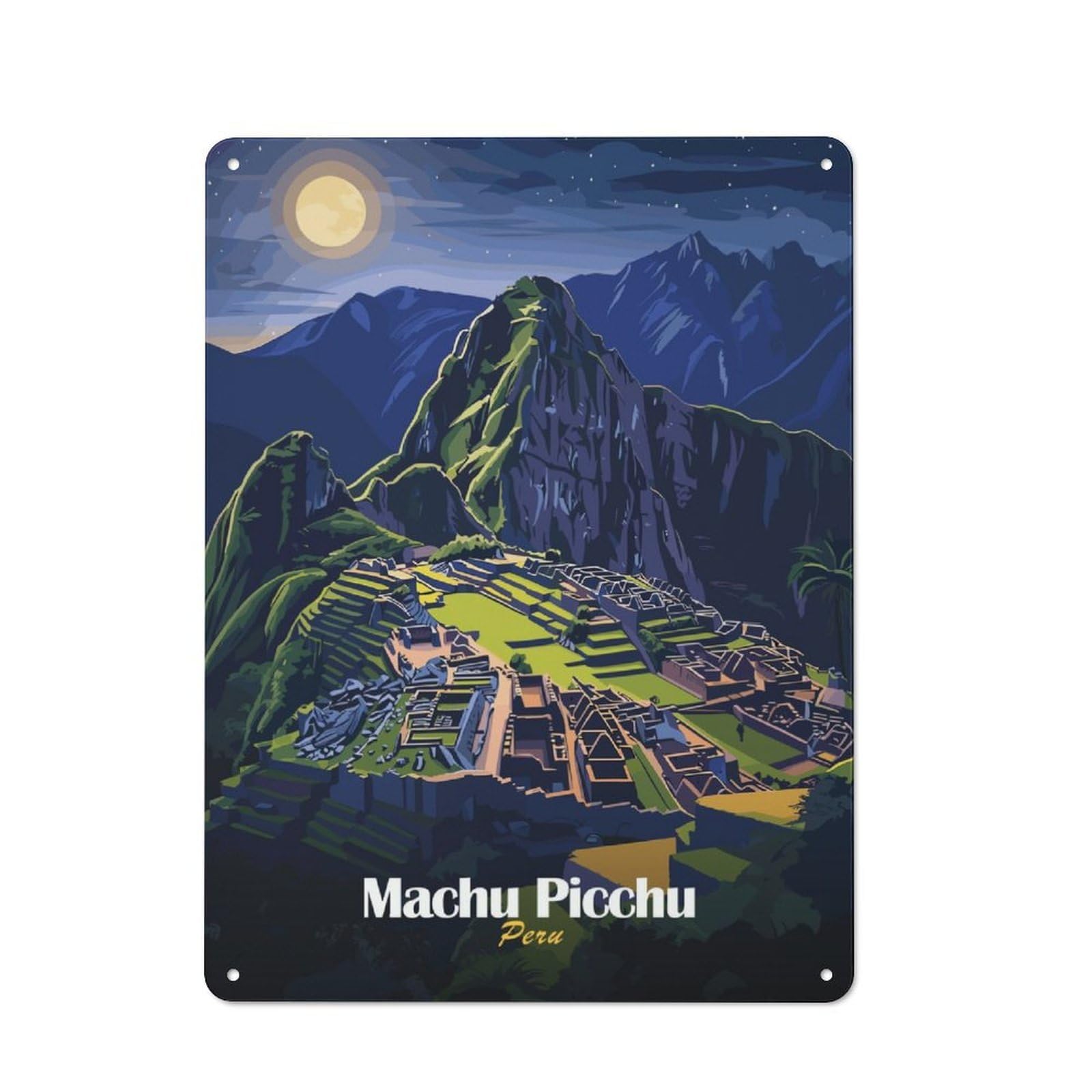 Junmoney Machu Picchu Night View Retro Metal Wall Sign 40X30cm Featuring For Hallway Wall, For Garage, Workshop And Man Cave Decoration