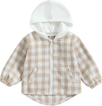 Baby Boy Girls Long Sleeve Hoodies Jacket Zip up Sweatshirt Plaid Spring Winter Coat Infant Warm Clothes Toddler