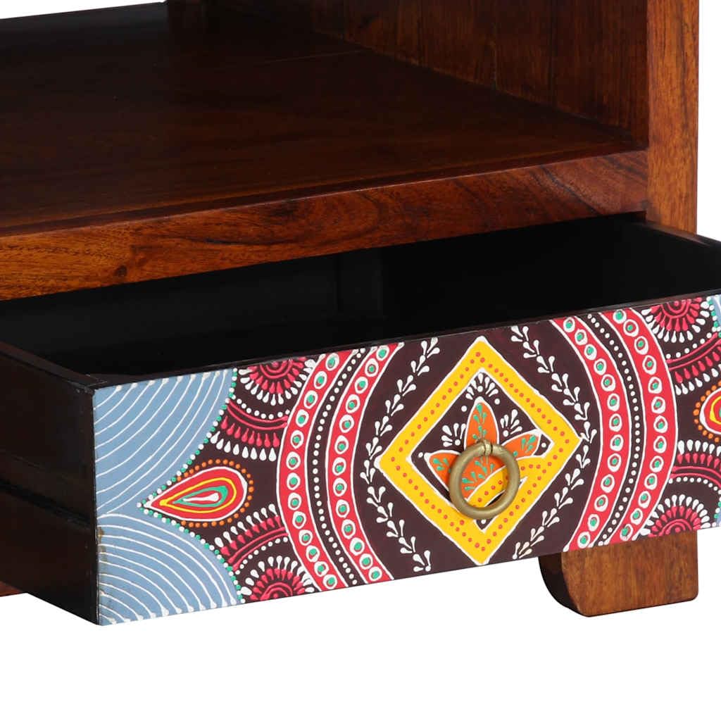 Tavolino da Salotto in Legno Massello di Acacia con Finitura Ambra 90x50x40 cm, Mobiletto con Ripiano Portaoggetti e Cassetto, Design Moderno Salvaspazio per Soggiorno, Camera e Ufficio
