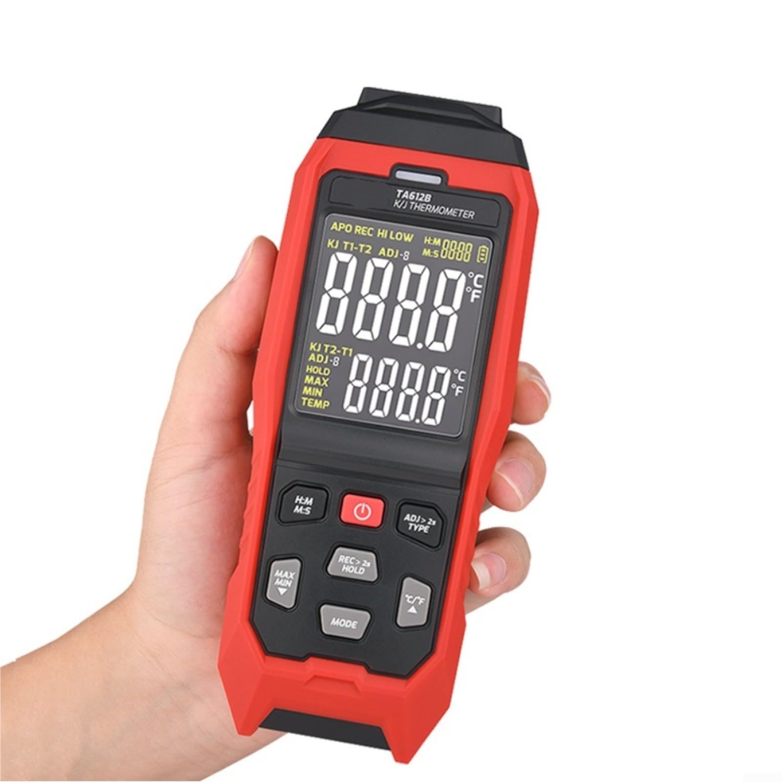 KiraKira Termómetro digital TA612B para doble canal K/J tipo medidor de temperatura con alarma