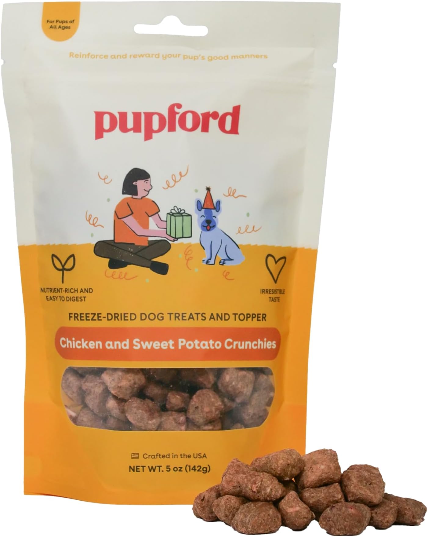 Crunchies, All-Natural, Healthy, Freeze Dried Treat for Dogs & Puppies (Chicken & Sweet Potato, 5 oz)