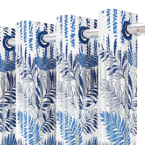Image of Window Curtains 5 Feet Set of 10 | Leaf Design Transparent Sheer Curtain | Blue & White Polyester Window Curtain | Curtains for Living Room | 118 x 152 cm | Perfect for Home Decor