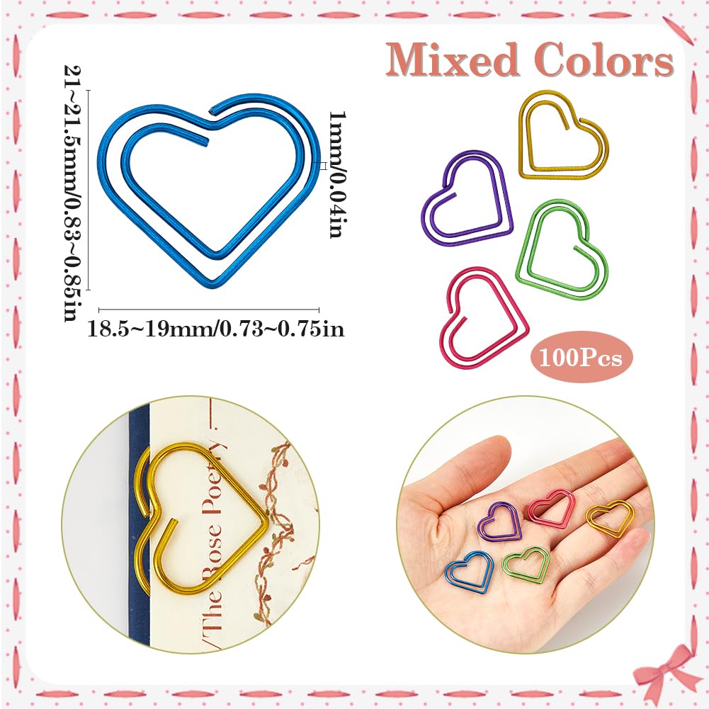 SOFPLATE 1 Box 100Pcs Small Gold Paper Clips Love Heart Paperclips Cute Hearts Shaped Metal Journaling Paper Clamps Binder Clips Bookmarks for Document Sorting Organization Wedding Office Supplies - Image 2
