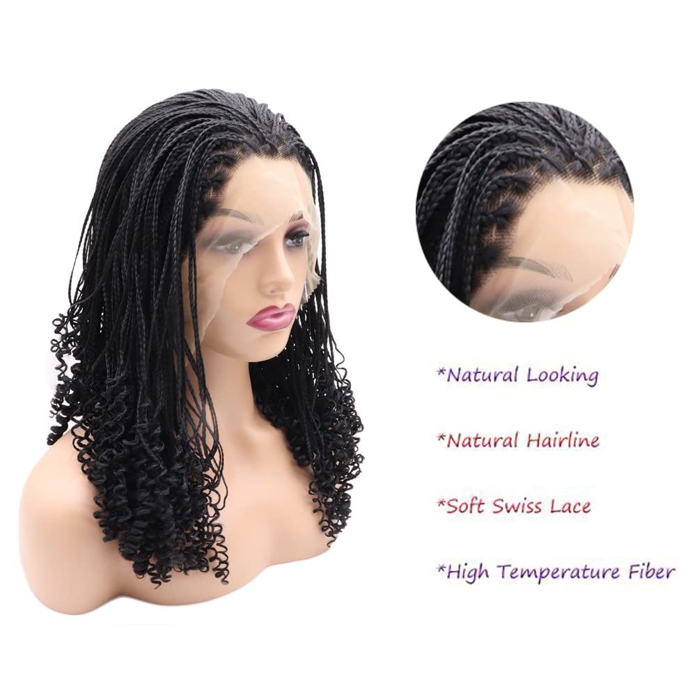 AFBeauty Black Braided Wig for Women Fully Handmade Black Curly Box Braided Wig Heat Resistant Fiber Synthetic Micro Braided Daily Braids 16 Inch - Image 3