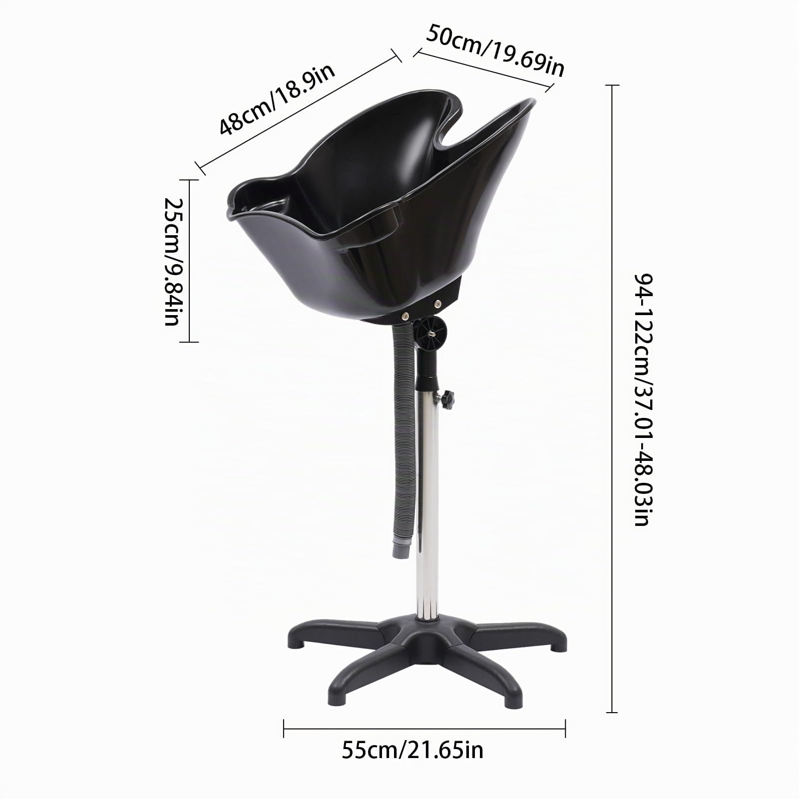 Mobiles Waschbecken, Tragbares Haarwaschbecken, 180° verstellbares Friseur Waschbecken mit Ablaufschlauch und Edelstahl-Stützrohr, 48x50x25cm, für Zuhause Salon Friseursalon