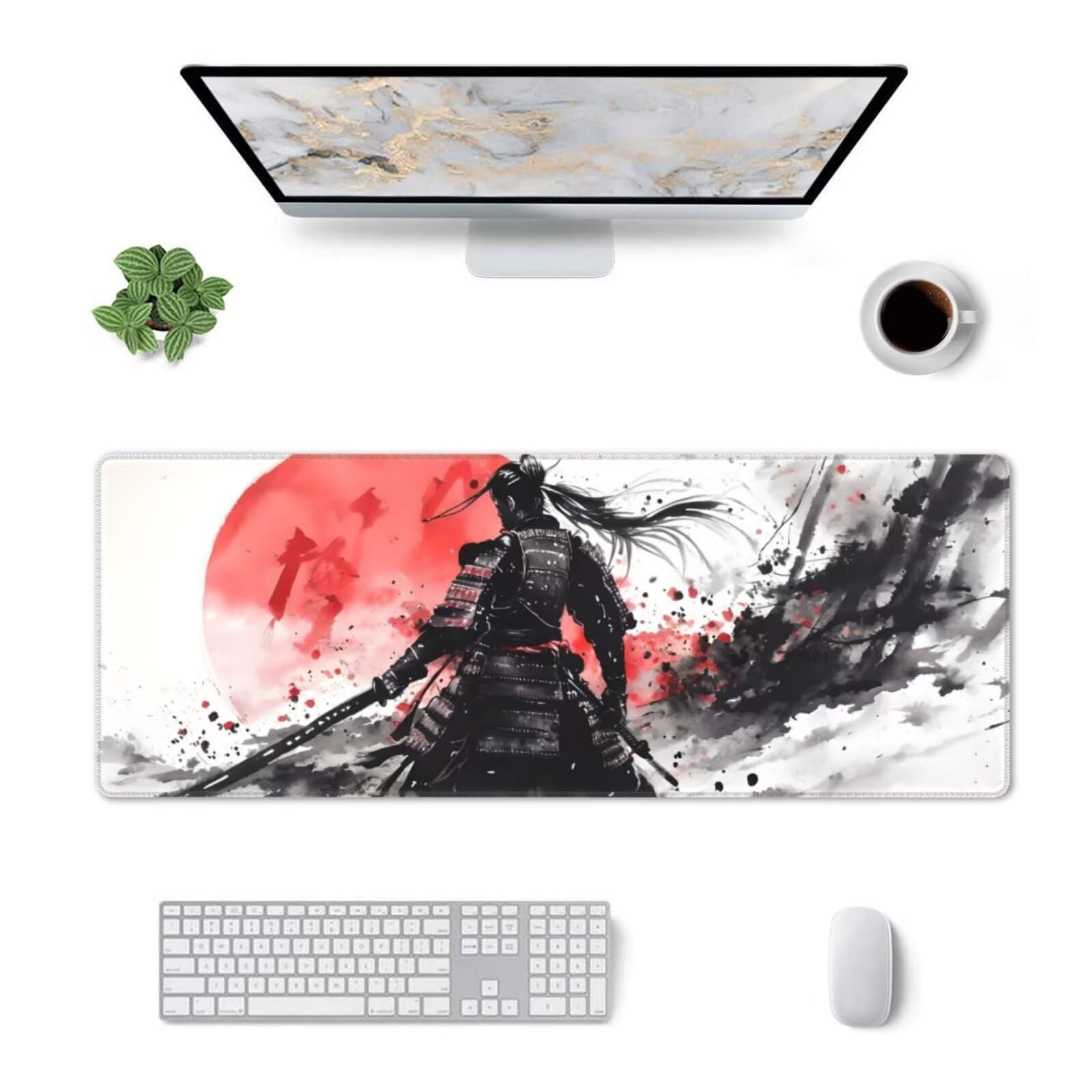 Tappetino Mouse, Tappetino Mouse Gaming Grande XXL 1500x800x3mm Tappetino Scrivania Mouse Pad, Base in Gomma Antiscivolo, Bordi Cuciti,Lavabile, Mousepad per Ufficio e Gaming (Samurai giapponesi) R568