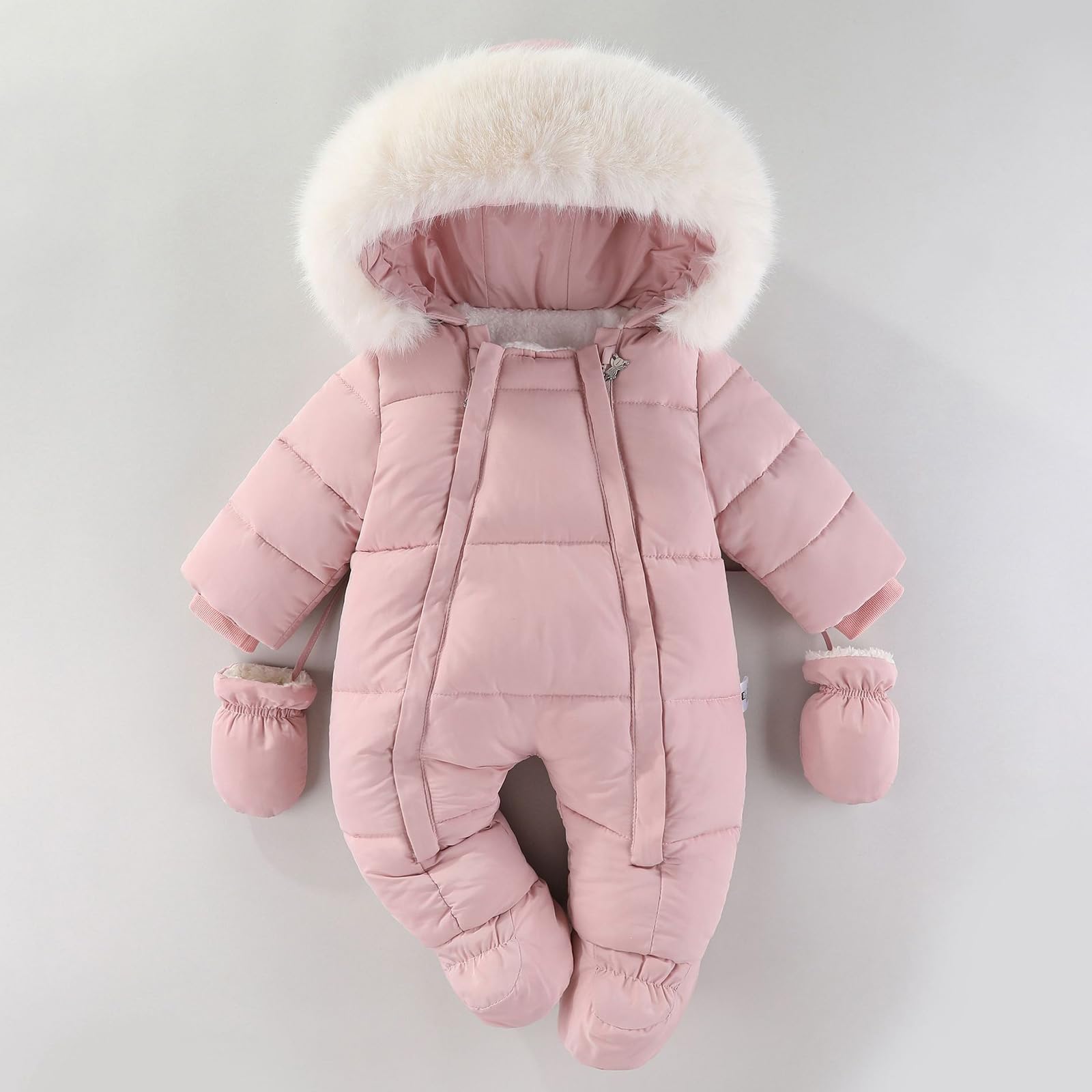 Winter Neugeborene Baby Kleidung Dicker Strampler Langarm Kapuze Overall mit abnehmbaren Handschuhen für 6-24 Monate