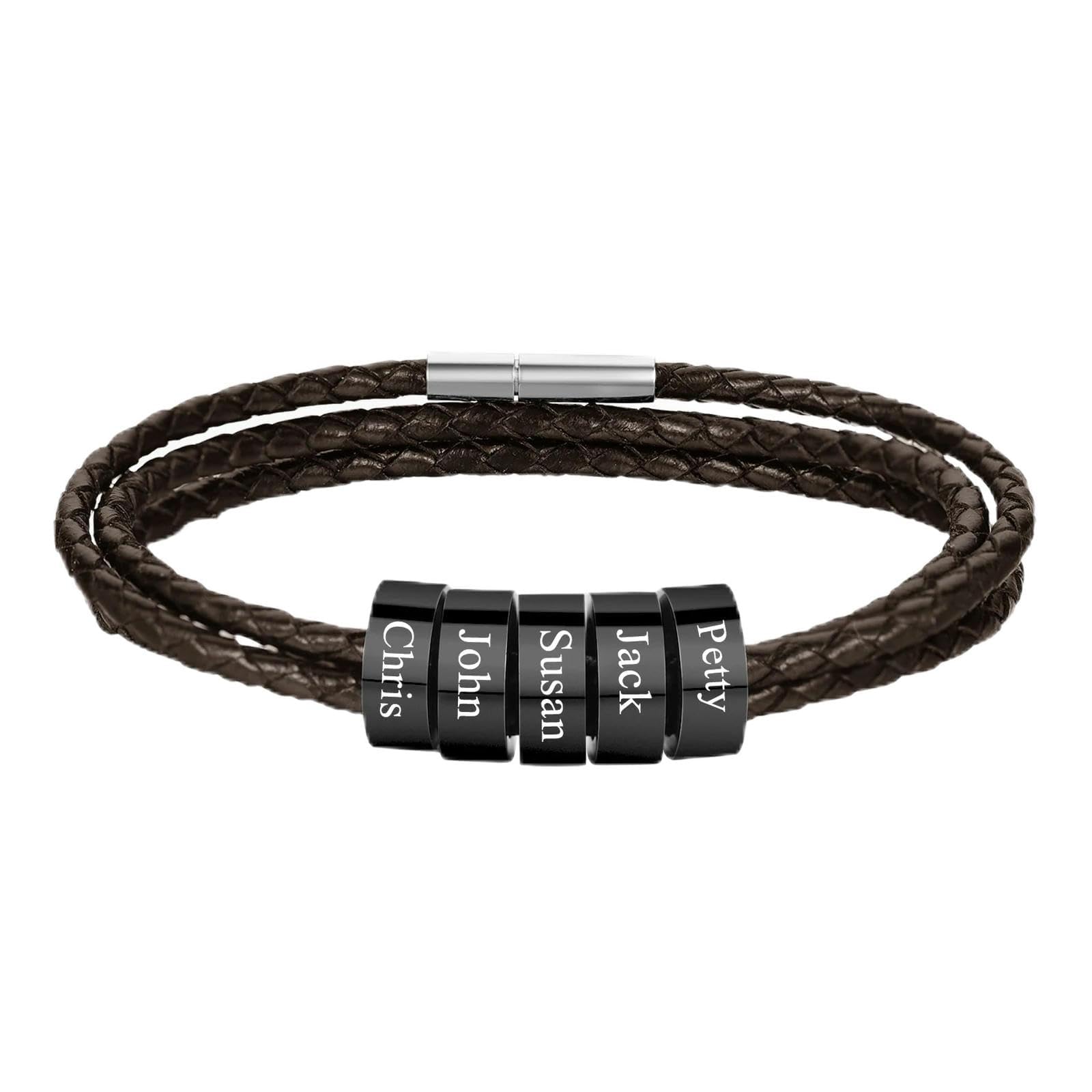 Pulsera de cuero trenzada personalizada para hombre, regalo de Navidad para el día del padre para novio y esposo, abalorios personalizados para hombres