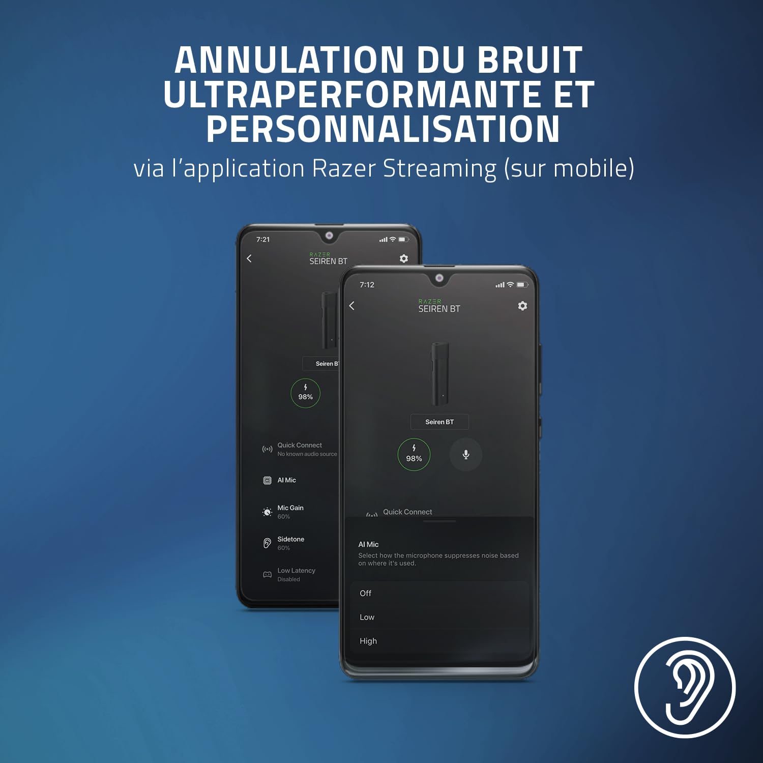 Razer Seiren BT - Microphone Bluetooth portable (Micro Omnidirectionnel, Annulation de Bruit Ultraperformante et Personnalisable, Bonettes coupe-vent, Pour le Vlog, Compatible avec le Streaming)