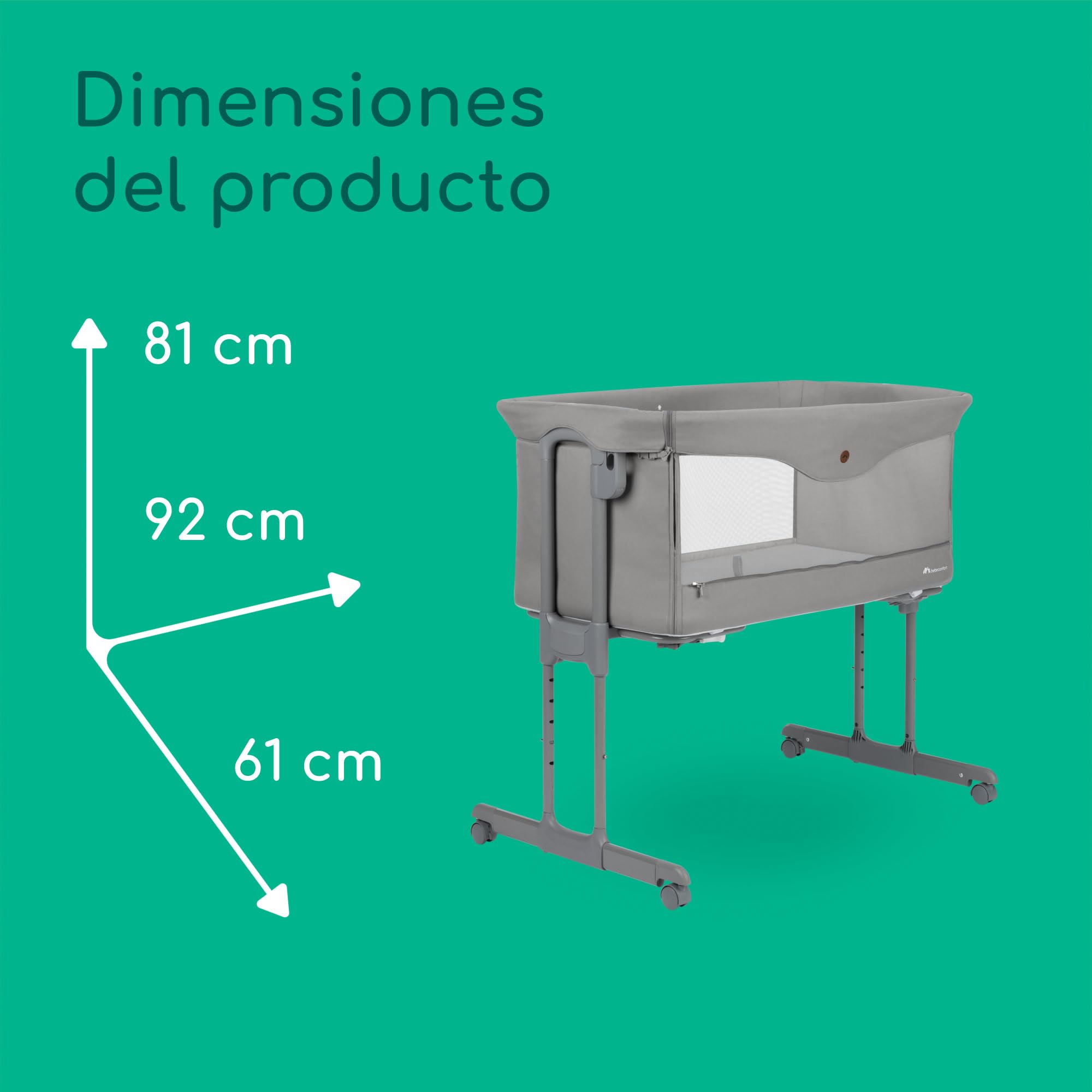 Bebeconfort Amara, Cuna Bebé, 0-6 Meses, 0-9 kg, Cuna Colecho Bebé, Cuna de Colecho y Moisés 2 en 1, Cuna Plegable en 3 Segundos, Fácil de Mover, Práctica Bolsa de Viaje, Tinted Grey