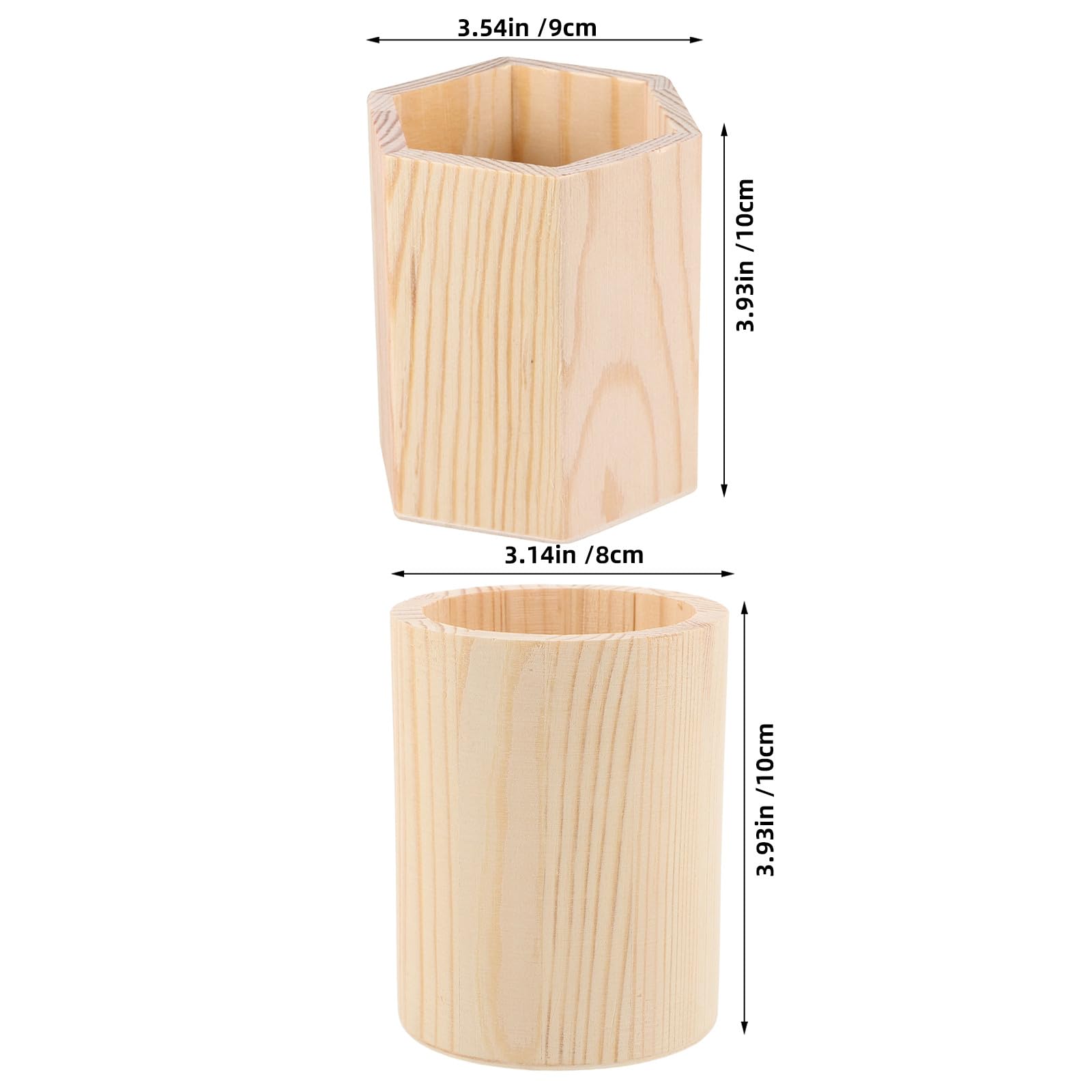 4 Portalápices de Madera Natural para Escritorio Organizador Hexagonal y Redondo DIY Contenedor Rústico para Pinceles de Maquillaje y Papelería Set de 4 Unidades Beige