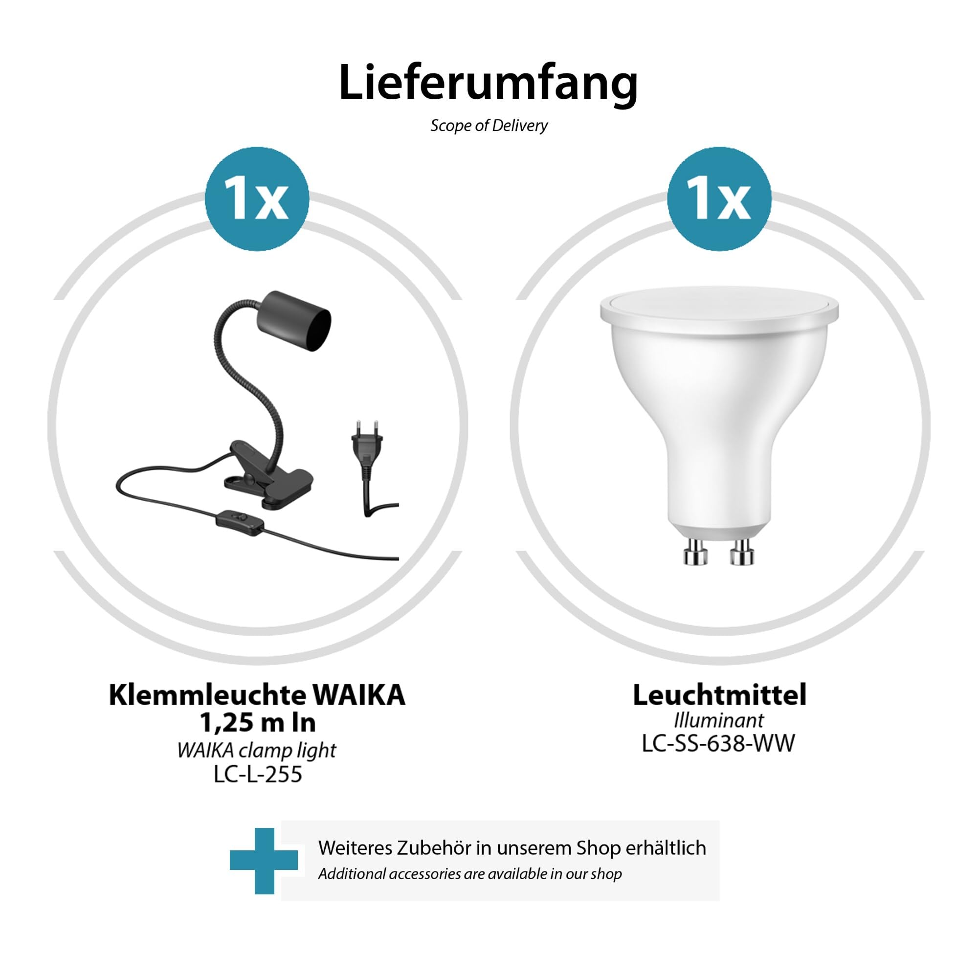 ledscom.de 2x lámpara de pinza WAIKA interruptor de cuello de cisne negro mate Lámpara LED blanco cálido regulación en 3 niveles 500lm