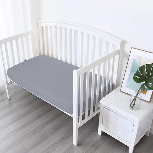 Miniatura 3 de Biloban Sábanas de cuna ajustadas para niña, paquete de 2 sábanas de cuna para colchón de cuna estándar, sábanas neutras para bebés niños, gris y