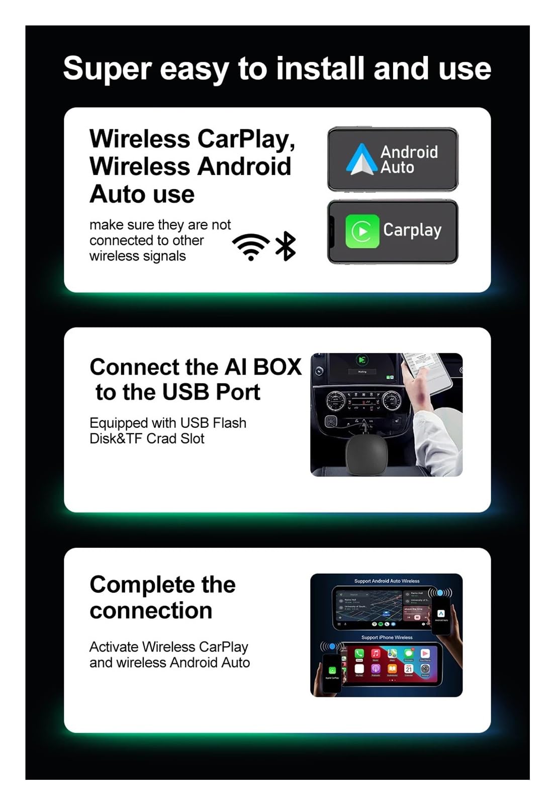 Android 14 Cars Smart Ai Box Wired to Wireless Carplay Android