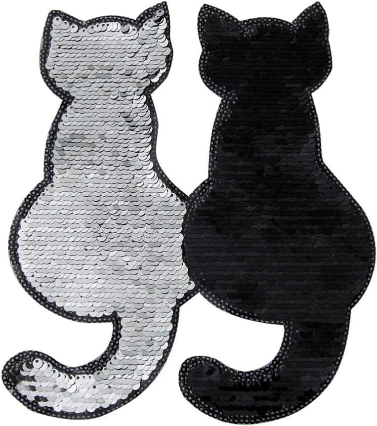 Artibetter 2pcs Embroidered Patch Sew on Cat Pattern Patches Sequin Applique for Cloth DIY T Shirt Dress Hat Jeans Decoration