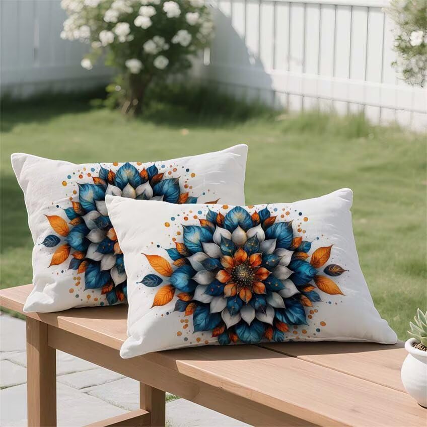 Housse de coussin 70x90cm rectangulaire lin imperméable orange - 3