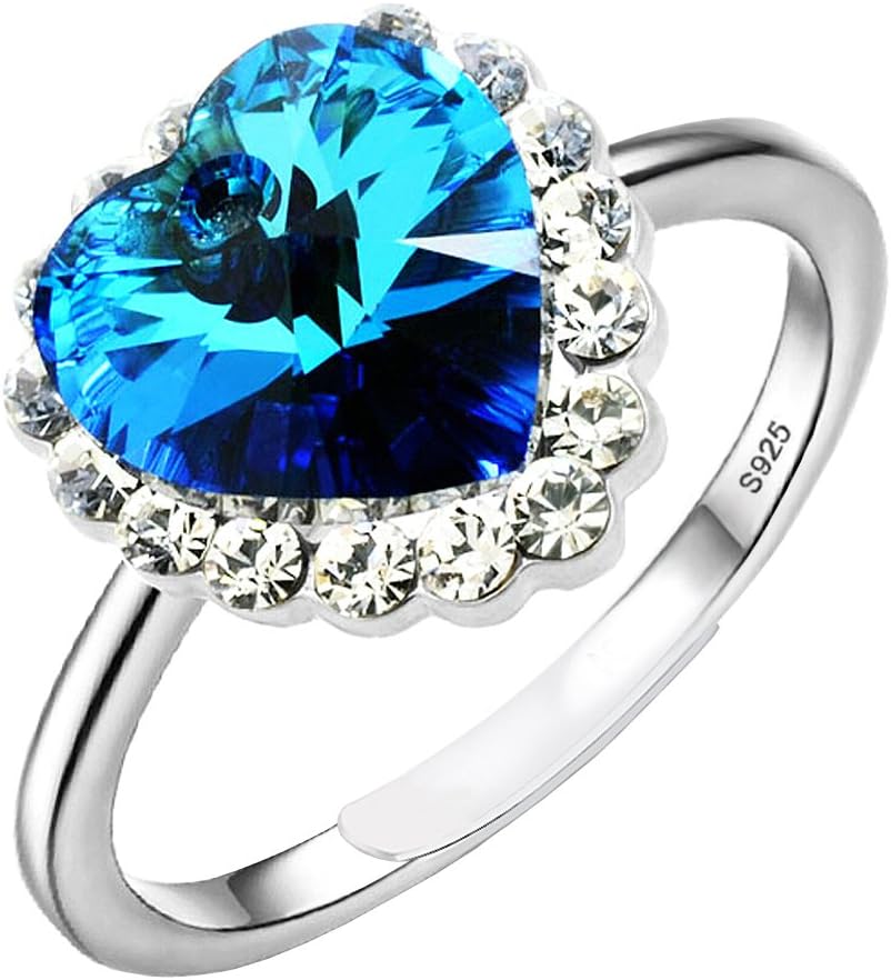 925 Sterling Silver Swarovski Elements Crystal Heart Of The Ocean Titanic Wedding Ring For Women Adjustable [RM4155]