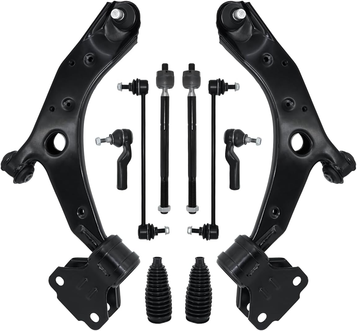 Control Arm, Replacement For Front Lower Control Arms with Ball Joint Sway Bar Tie Rod Boot Suspension Kit Compatible With 2010-2013 Mazda 3-10 Pcs