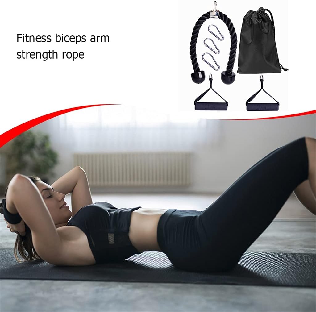 7 PCS Tricep Rope Pull Down Set 2 Exercise Handles 3 Carabiner Clips Cable Attachment for Gym Accessories
