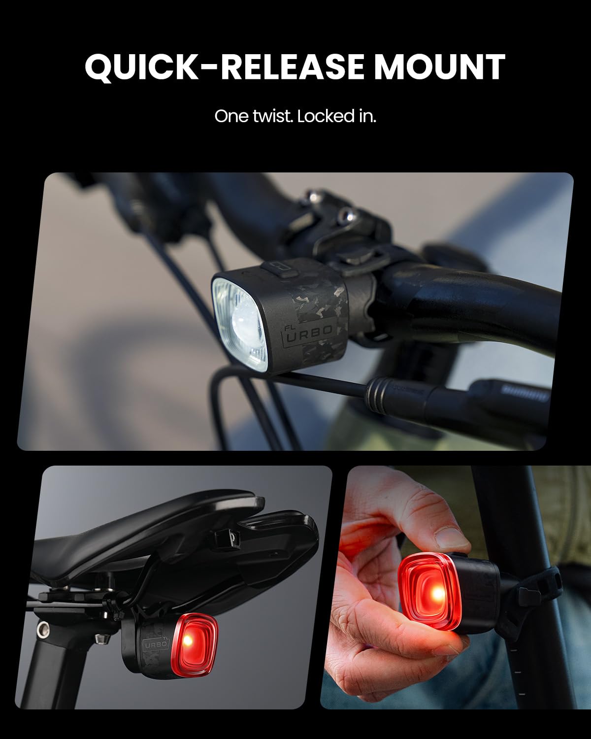 Ensemble d'éclairage vélo Magicshine URBO COMBO,feu arrière avec capteur de freinage et phare avant à coupure nette. Accessoires vélo ultralégers et étanches, idéaux pour les trajets urbains nocturnes | Phare de freinage, feu arrière, ultra léger, marche/