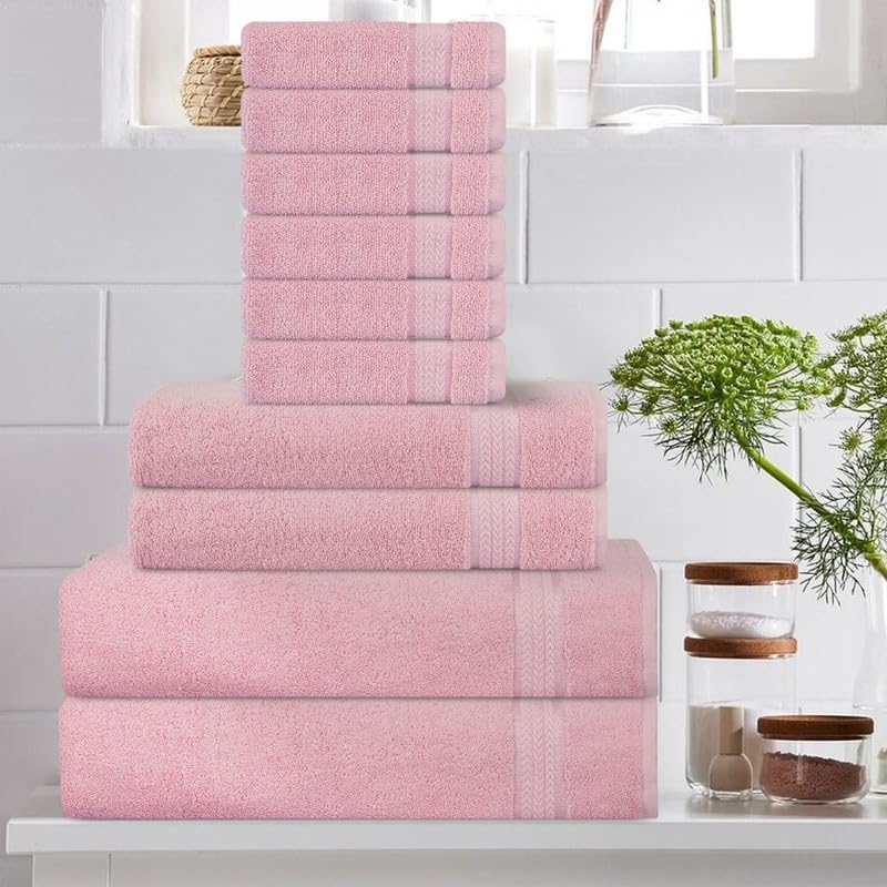 Super Soft 600 GSM Cotton Towels Set by Sweet Needle, Pink, 2 Bath Towel, 2 Hand and 6 Wash/Face, Double Pile - Image 3