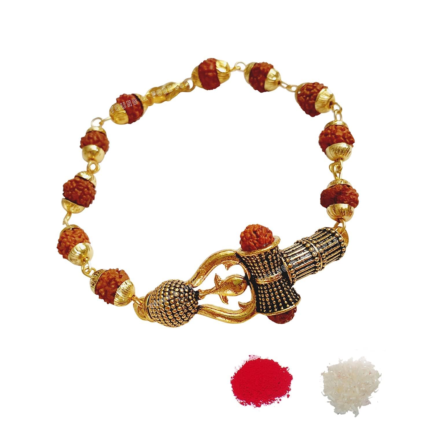 COLOUR OUR DREAMS Trishul Damru OM Rudraksha Gold Plated Mahadev Mahakal Shiva Bhakt Bahubali Navaratri Special Kada Bracelet (N231) (B0CCP1G47M) Amazon Price History, Amazon Price Tracker