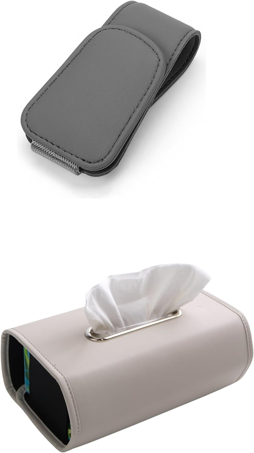 Car Visor Sunglasses Holder and Car Tissue Holder Combo, Car Storage Accessories Set