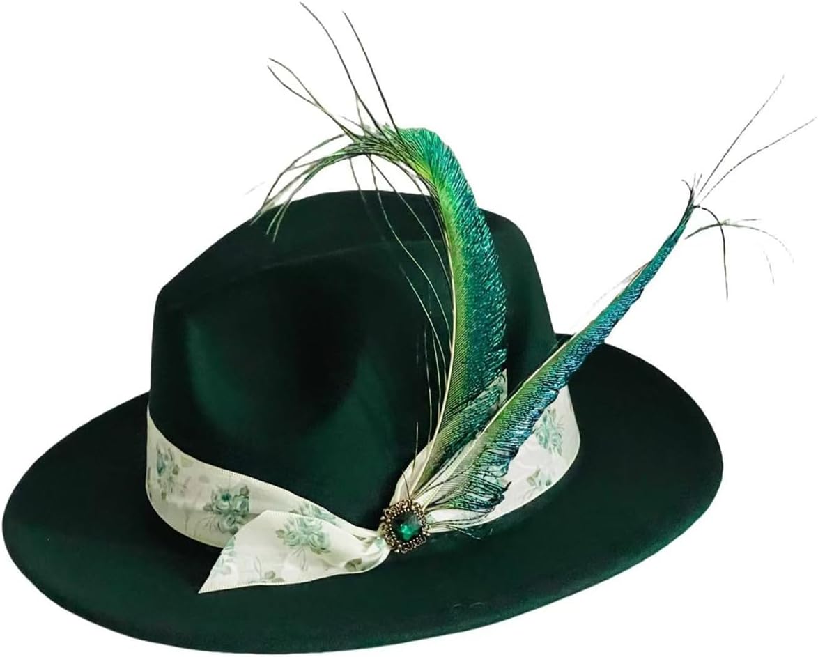 L'ouve Classic Fedora Hats for Men & Women Green Wide Brim Felt Hat Panama Dress Fedora Hat 2024