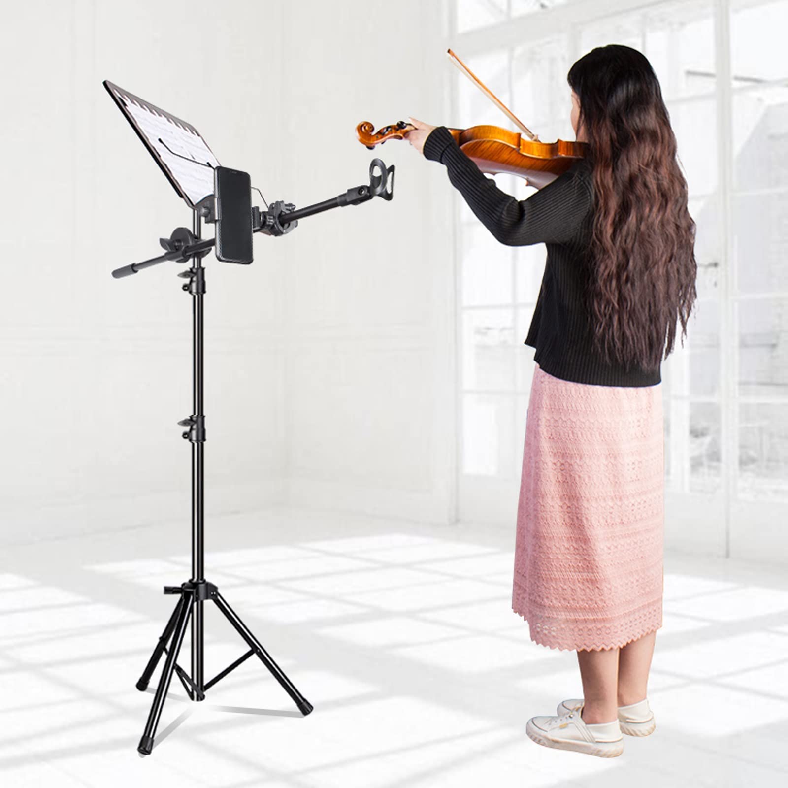 HJXGQJM Atril for Partitura Plegable Portátil Musica Metalico Soporte De Ajustables, con Clip for Teléfono, Soporte for Micrófono, con Bolsa De Transporte, Aplicado A La Transmisión En Vivo