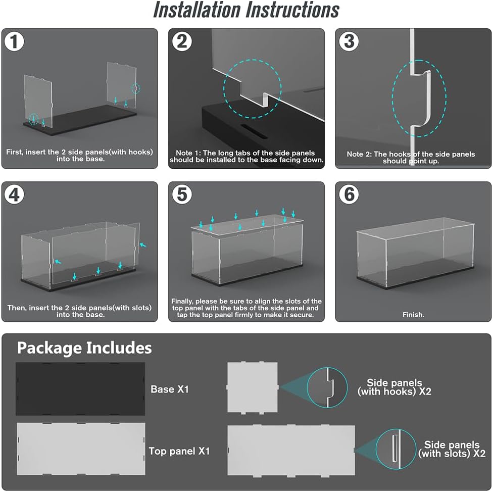 Acrylic Display Case Box for 1/12 Scale Model Car, Dustproof Protective Assemble Cover for Lego Fast and Furious Dodge 42111, Batman Batmobile 42127, Display Box for Collectibles (19.7x7.9x7.9inch)