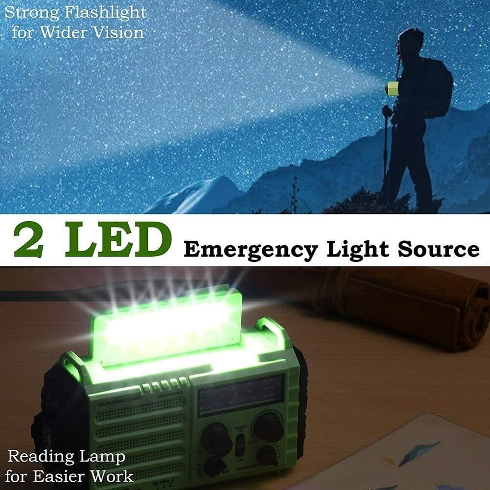 Emergency Solar Hand Crank Portable Radio, NOAA Weather Radio with AM/FM/SW/LED Flashlight/Reading Lamp/Compass, 2000mAh USB Charger, for Household and Outdoor