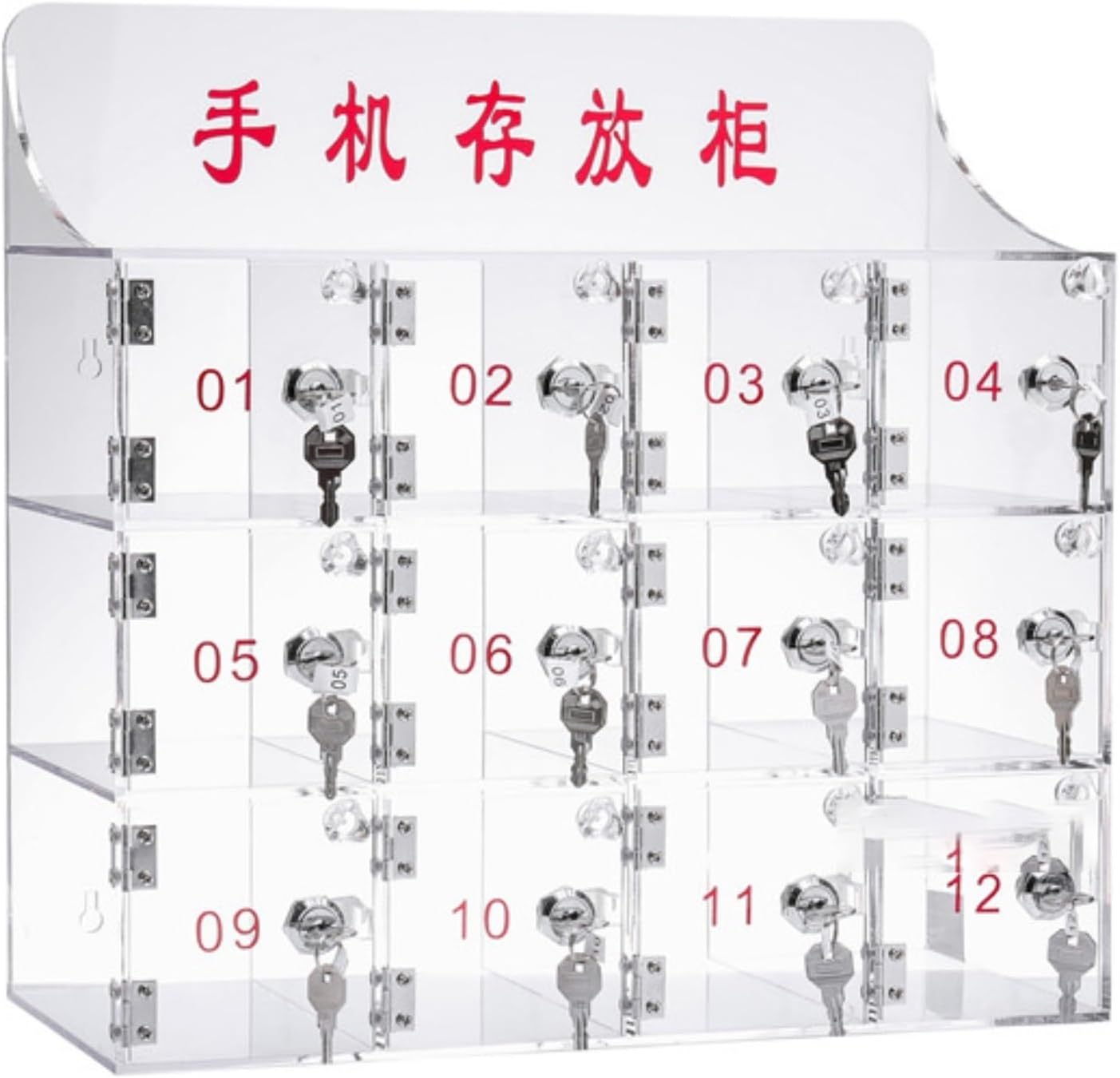 Mobile Phone Storage Box Transparent Acrylic Mobile Phone Security Locker with Key,Clear Acrylic Cell Phone Locker Box with Door Locks & Keys, Wall-Mounted Storage Cabinet for Office & Class