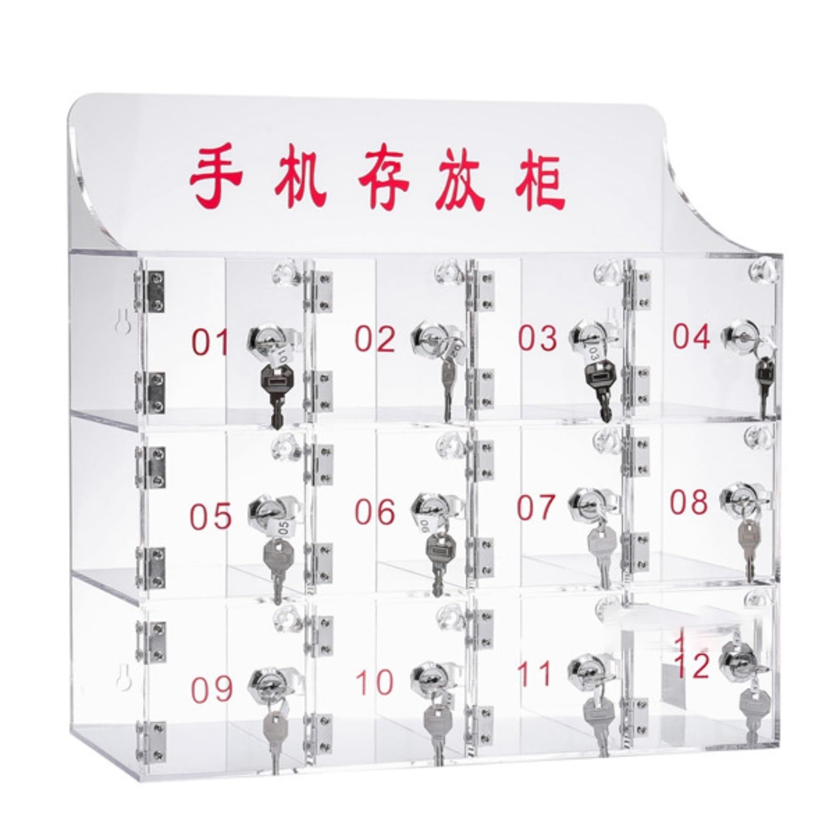 Caja de acrílico para teléfono celular con 16 compartimentos y anclaje